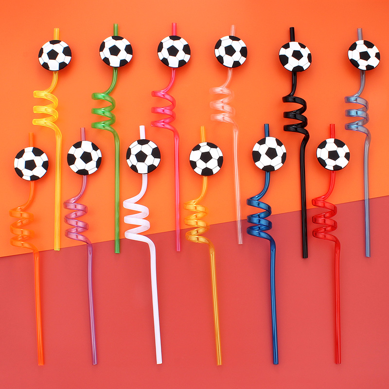 Reusable Straw - 12pcs 축구 테마 빨대, 재사용 가능한