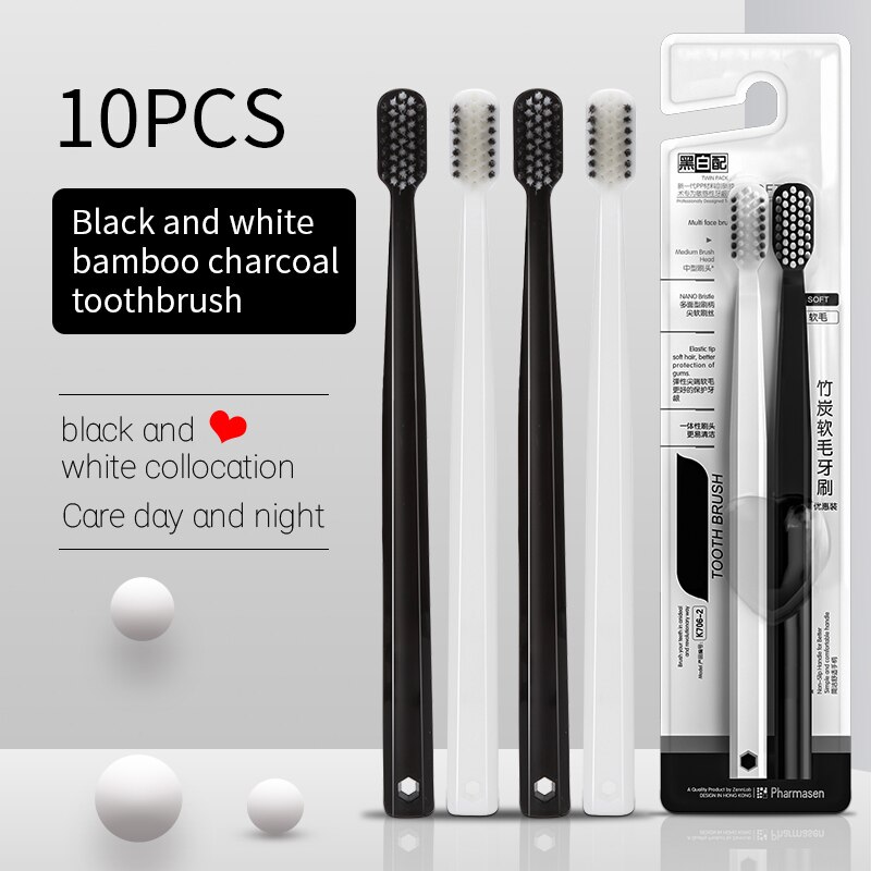 Bamboo Toothbrush - 10PC 대나무 숯 브러시 실크 부드러운
