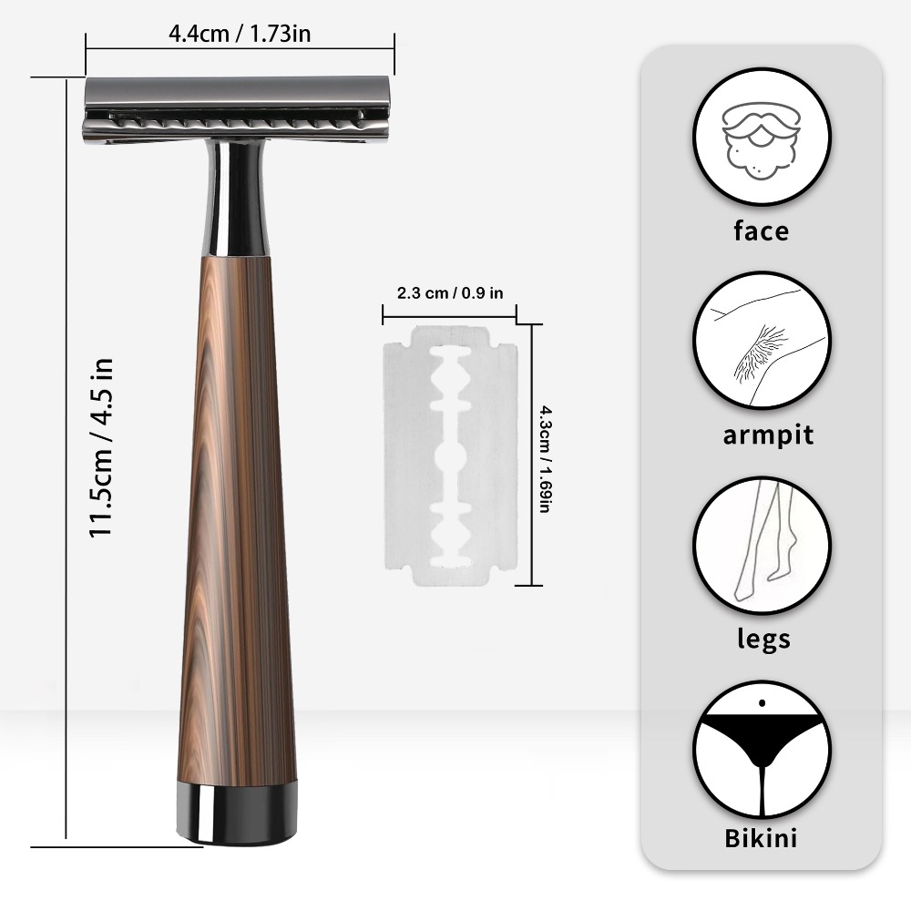Safety Razor Handle - 고급 이중날 안전 면도기, 목재 느낌