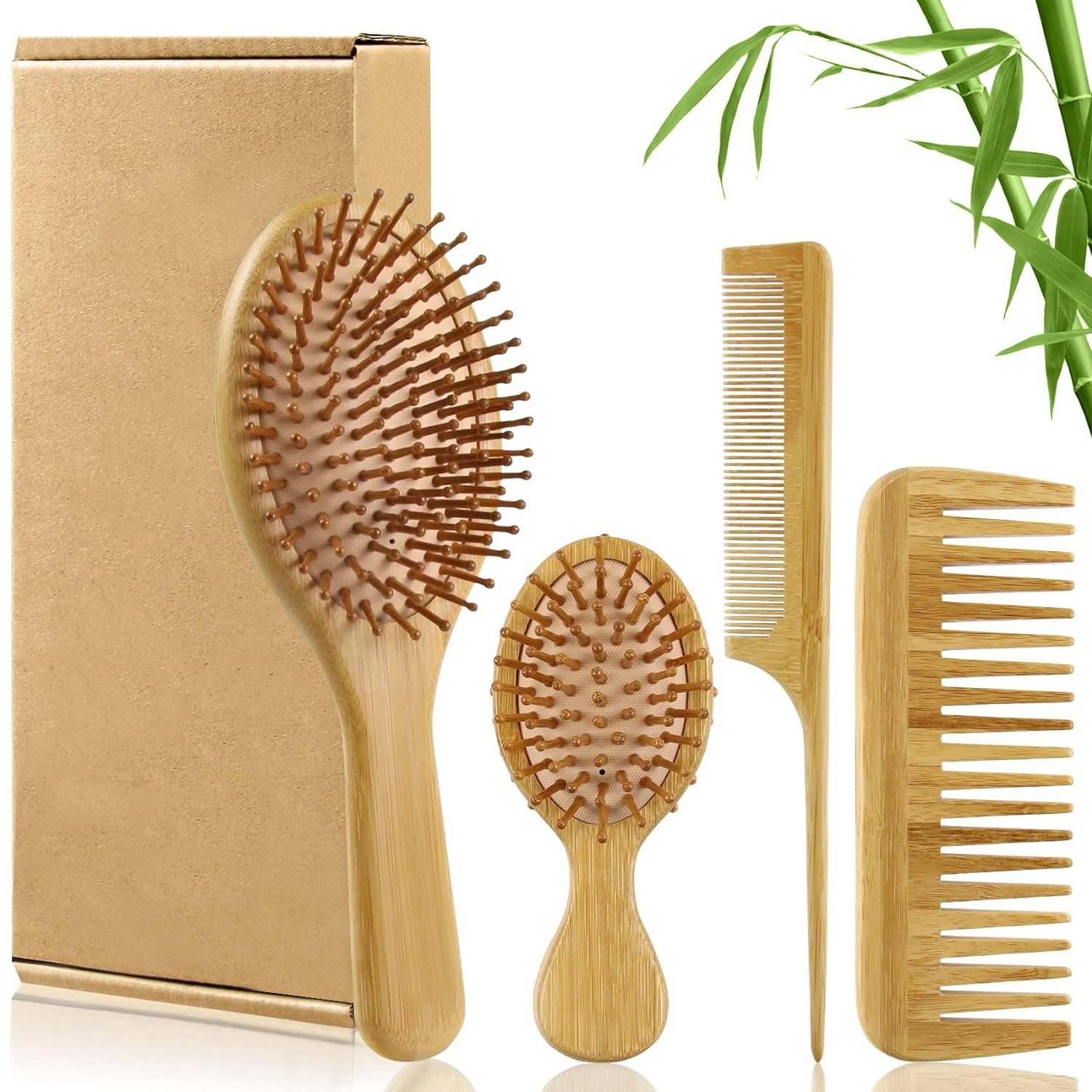 Bamboo Toothbrush - 여성 남성용 대나무 헤어 브러쉬 빗