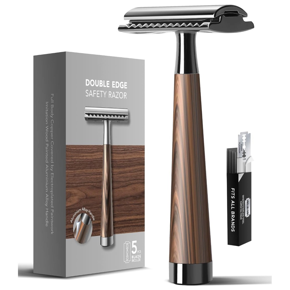전문가용 남성용 이중날 안전 면도기, 목재 질감의 아연 - Safety Razor Handle 리뷰 및 가격