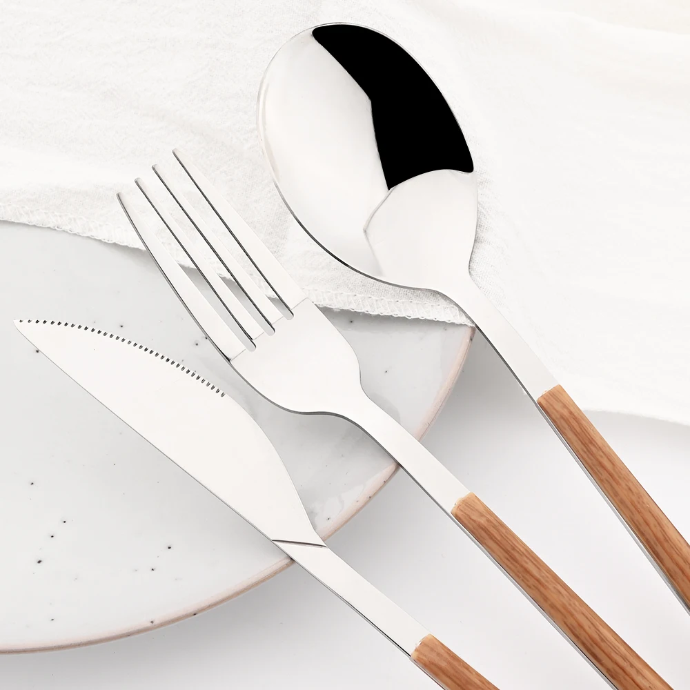 스테인레스 스틸 모조 나무 손잡이 커트레이 세트, 식기 - Bamboo Cutlery 리뷰 및 가격