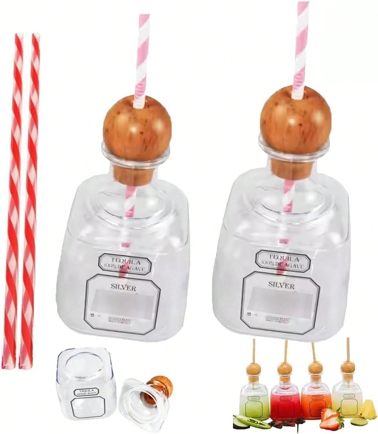 2개의 재사용 가능한 와인 병 모양 컵과 빨대, 15온 - Reusable Straw 리뷰 및 가격
